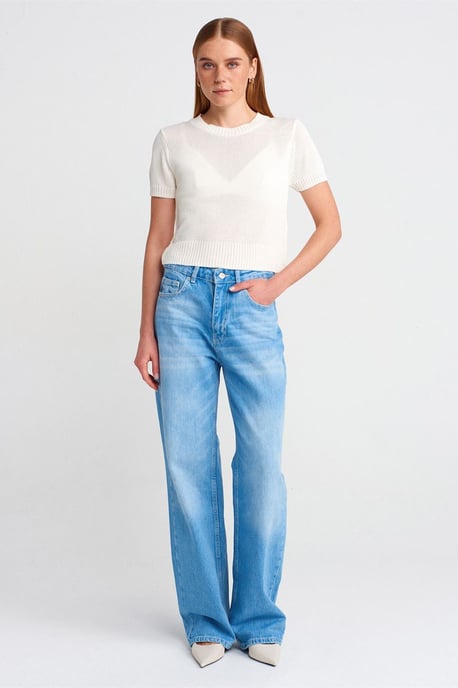 Hoge taille wijde pijpen katoen denim jeans - Image 1