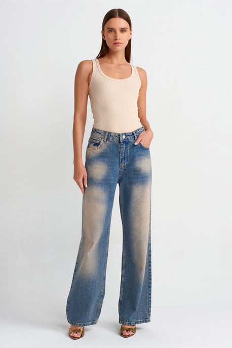 Kvinnors Högmidjade Vida Bomullsjeans - Image 1
