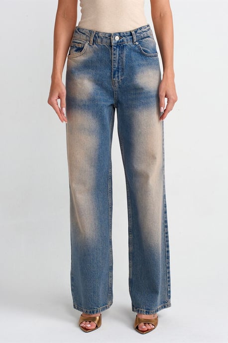 Kvinnors Högmidjade Vida Bomullsjeans - Image 3