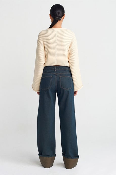 Mid Waist Wide Leg Cotton Denim Jeans - Image 2