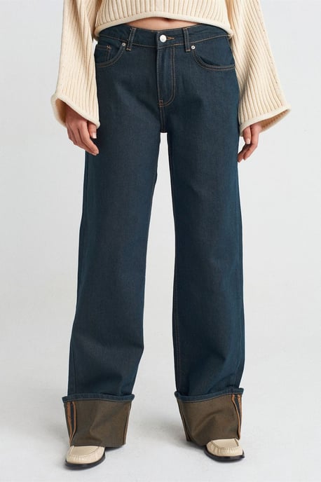 Mid Waist Wide Leg Cotton Denim Jeans - Image 3