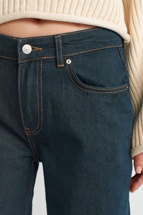 Mid Waist Wide Leg Cotton Denim Jeans - Image 4
