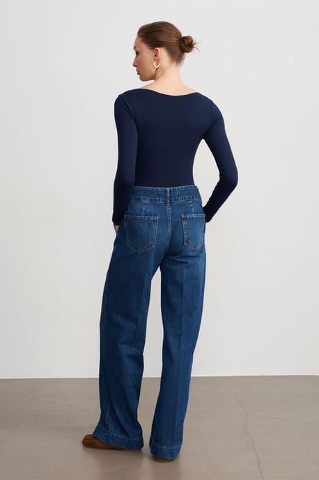 Hög midja vida ben bomull denim jeans - Image 2
