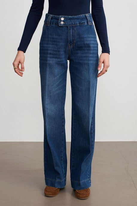 Hög midja vida ben bomull denim jeans - Image 3