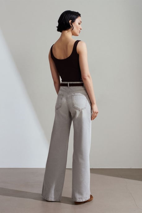 High Waist Wide Leg Cotton Denim Jeans - Image 2