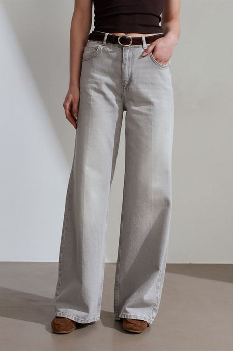 High Waist Wide Leg Cotton Denim Jeans - Image 3