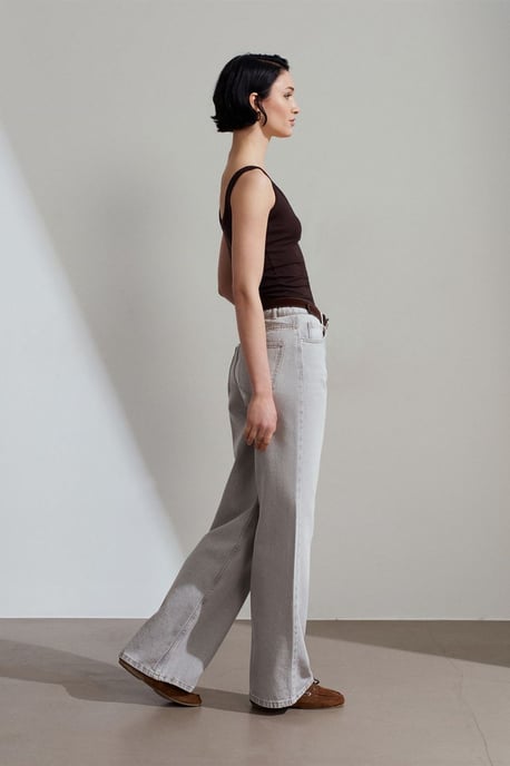 High Waist Wide Leg Cotton Denim Jeans - Image 4