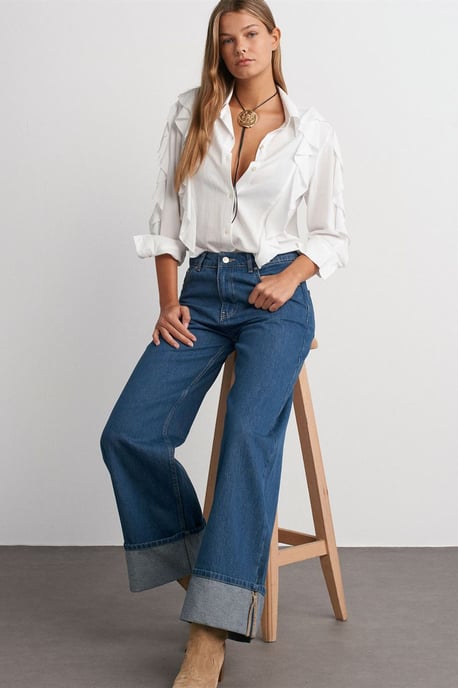 High-Waist Wide-Leg Cotton Denim Jeans - Image 3