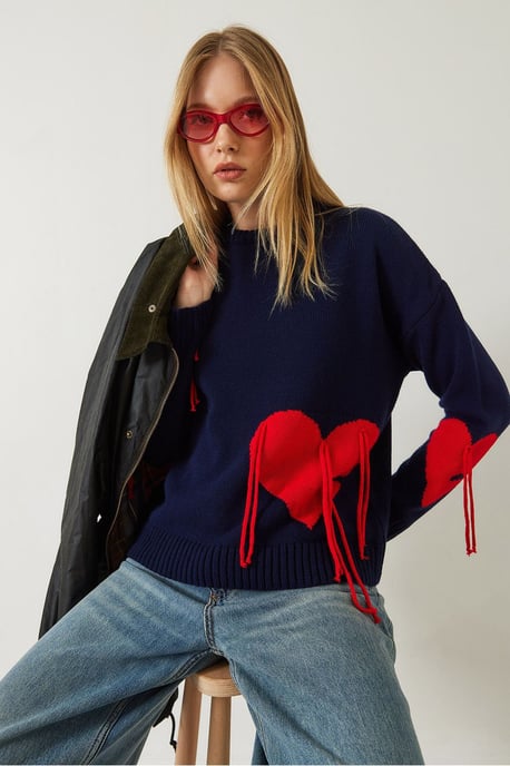 Frilly Heart Pattern Crew Neck Sweater - Image 2