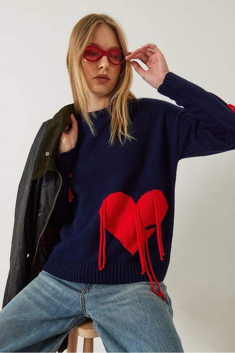 Frilly Heart Pattern Crew Neck Sweater - Image 3