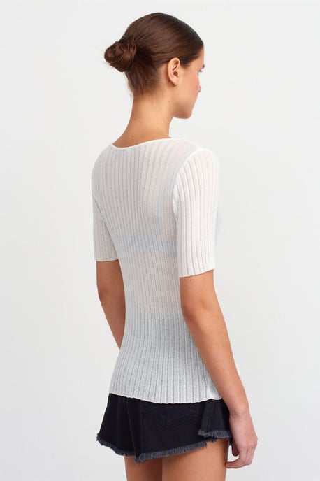 Slim Fit Ribbad Fyrkantig Halsringad Tröja - Image 2