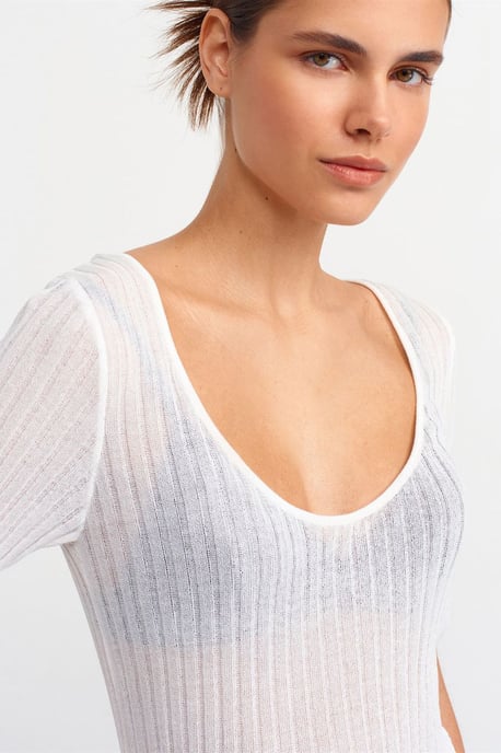 Slim Fit Ribbad Fyrkantig Halsringad Tröja - Image 4