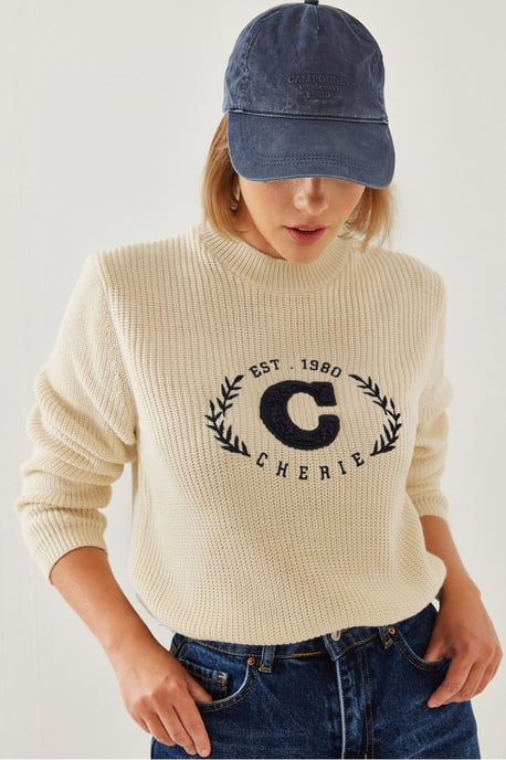 Broderad Crew Neck Stickad Tröja - Image 1