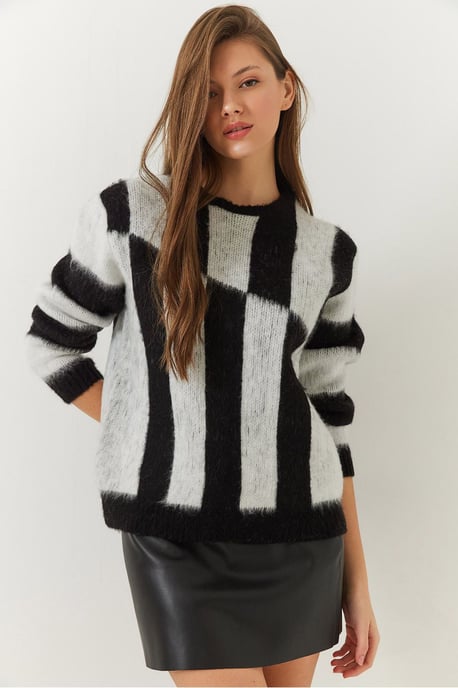 Rutig Crew Neck Stickad Tröja - Image 1