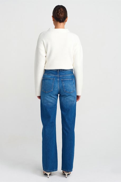 High-Waist Straight-Leg Cotton Jeans - Image 2