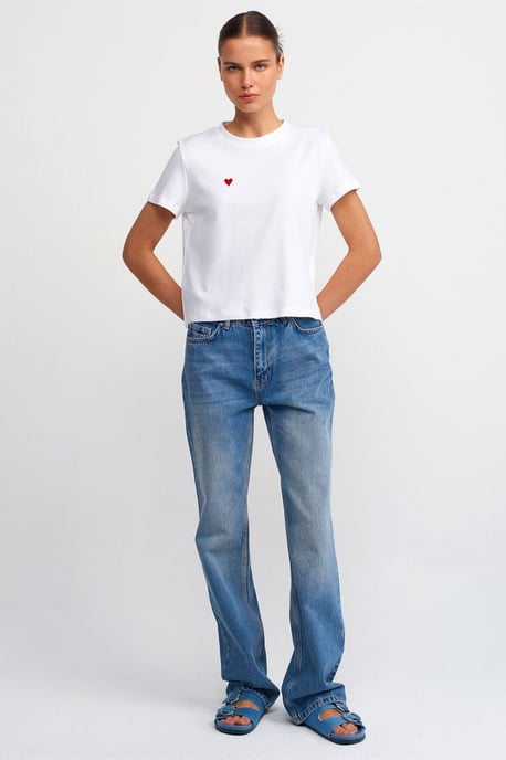High-Waist Straight-Leg Cotton Jeans - Image 1