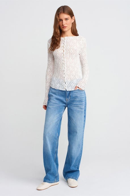Höga midjebyxor i rak modell av bomull-denim - Image 1