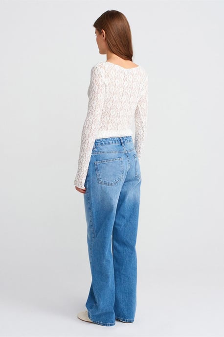Höga midjebyxor i rak modell av bomull-denim - Image 2
