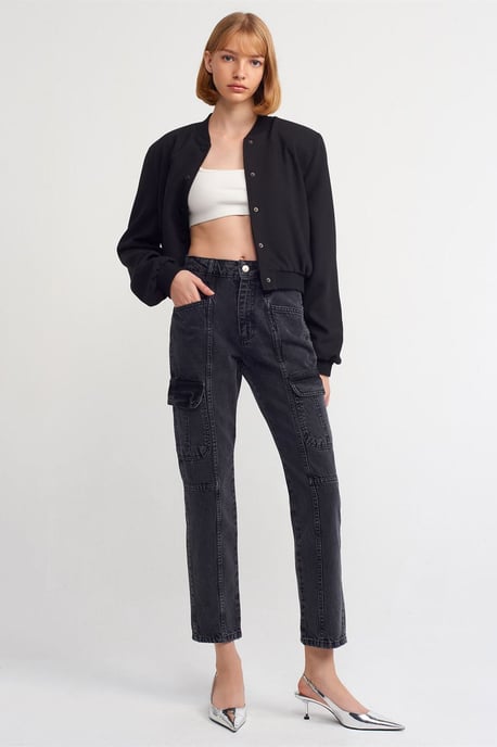 Hoge Taille Rechte Cargo Jeans - Image 1