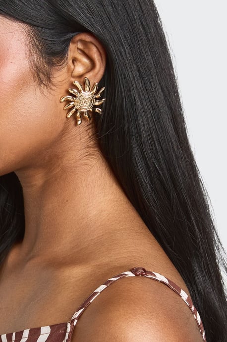 Embossed Sun Stud Earrings - Image 2