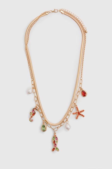 Ocean Coloured Stone Detail Layered Charm Necklace - Image 3