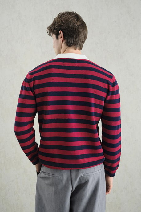 Randig ribbad stickad tröja med polokrage - Image 2