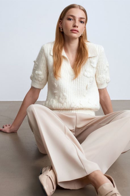 Textured Ribbed Polo-collar Sweater - Image 4