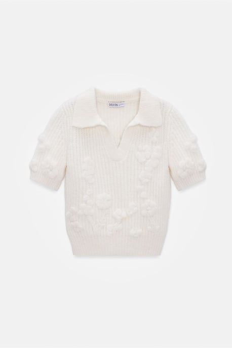 Textured Ribbed Polo-collar Sweater - Image 5