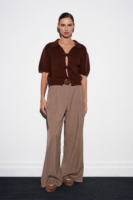 Dames Geribde Acrylaat Polo Cardigan met Sluiering Voorkant - Image 3
