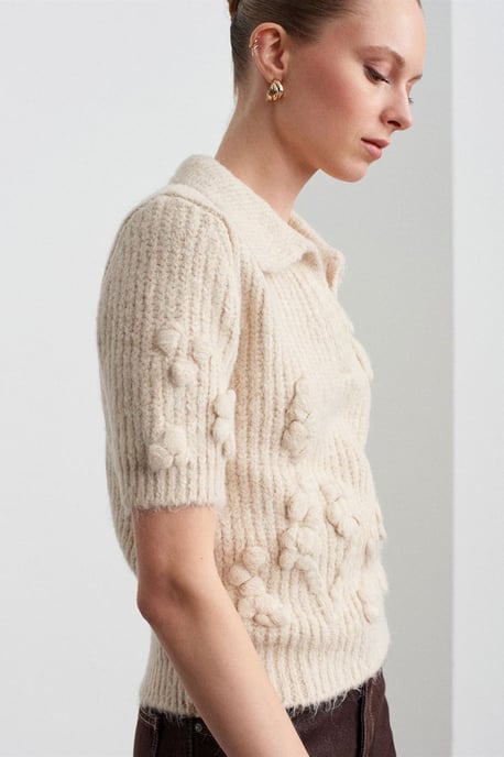 Textured Ribbed Polo-collar Sweater - Image 1