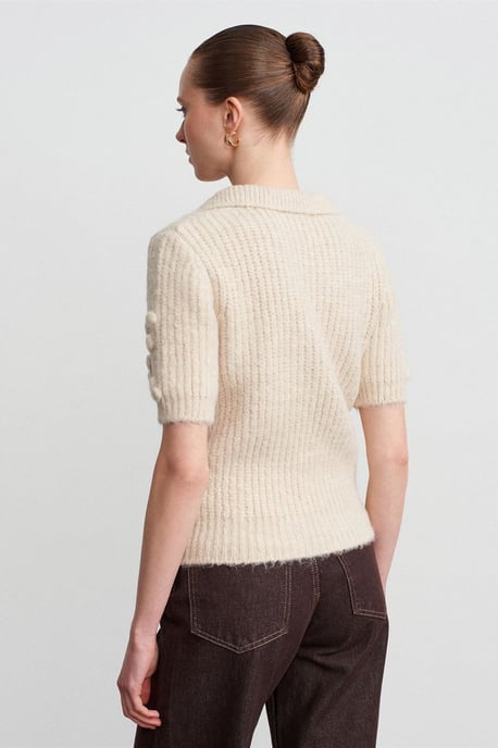 Textured Ribbed Polo-collar Sweater - Image 4