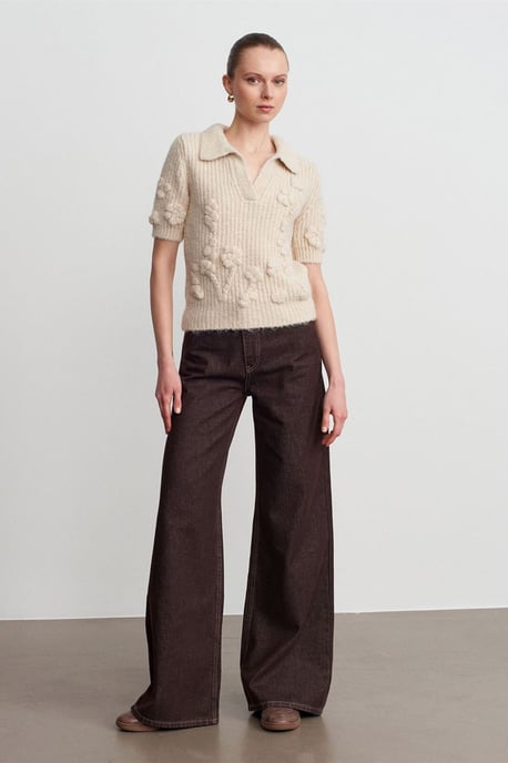 Textured Ribbed Polo-collar Sweater - Image 5