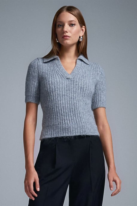 Vrouwen Aansluitende Geribbelde Polo Sweater - Image 3