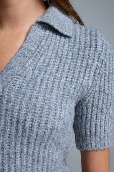 Vrouwen Aansluitende Geribbelde Polo Sweater - Image 4