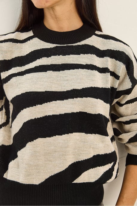 Tjockstickad zebra-mönstrad rundhalsad tröja - Image 5
