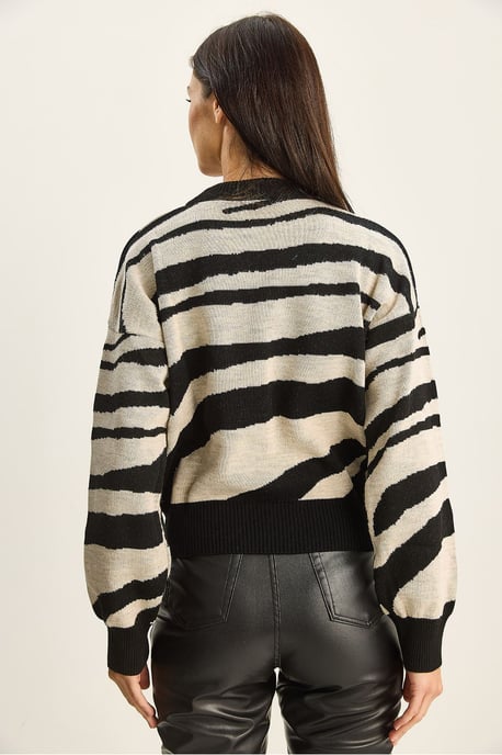 Tjockstickad zebra-mönstrad rundhalsad tröja - Image 6