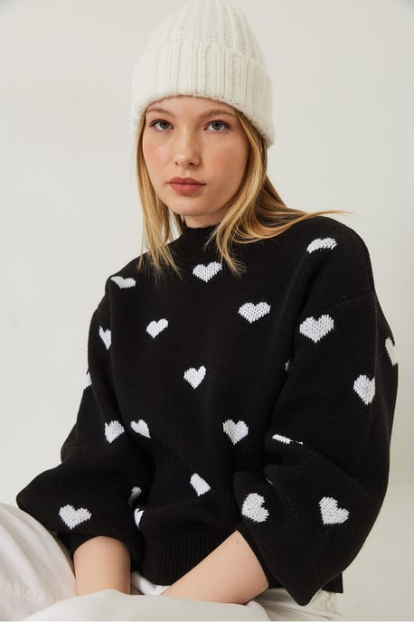 Hjärtmönstrad Crew Neck Avslappnad Passform Tröja - Image 4