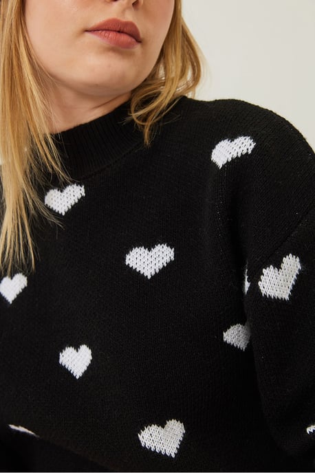 Hjärtmönstrad Crew Neck Avslappnad Passform Tröja - Image 5