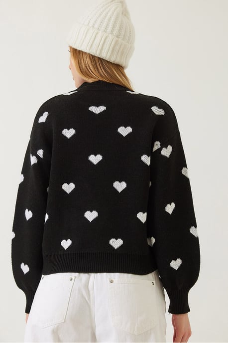Hjärtmönstrad Crew Neck Avslappnad Passform Tröja - Image 6