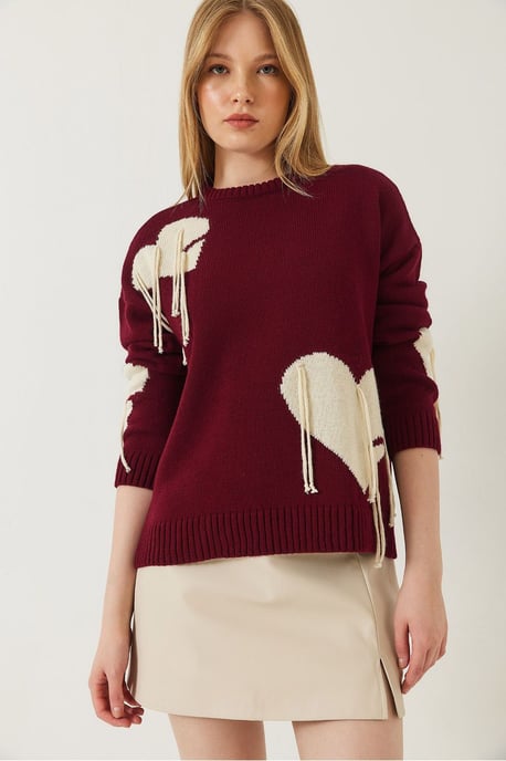 Frilly Heart Pattern Crew Neck Sweater - Image 2
