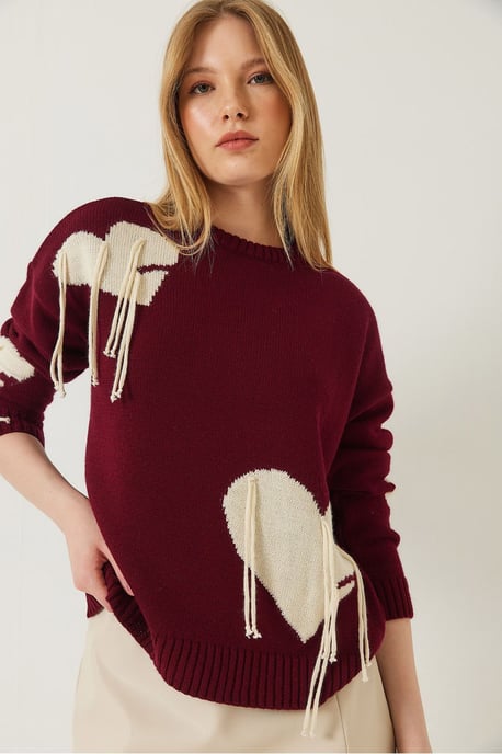 Frilly Heart Pattern Crew Neck Sweater - Image 4