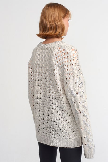 Oversized Kabelgebreide Trui met Ronde Hals - Image 2
