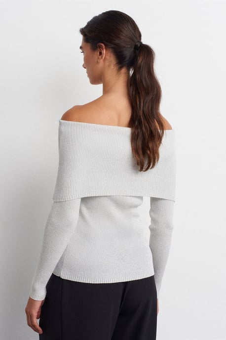 Tajta Off-Shoulder Ribbad Stickad Tröja - Image 2