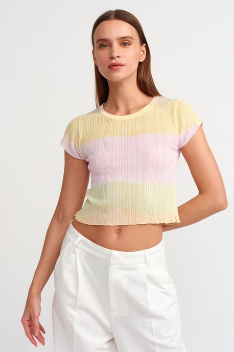 Kvinnors Crop Ombre Ribbade Stickade Tröja - Image 2