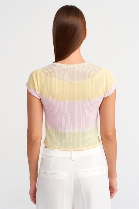 Kvinnors Crop Ombre Ribbade Stickade Tröja - Image 3