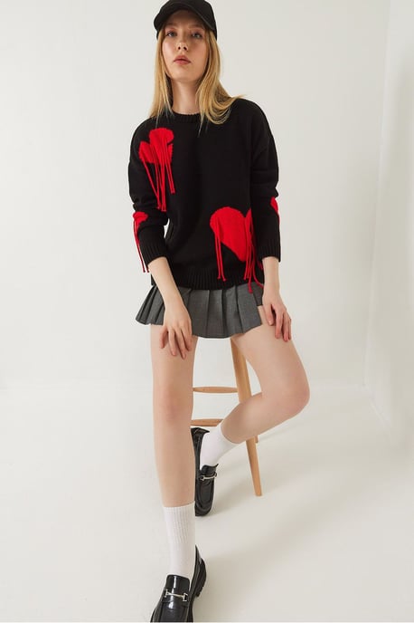 Frilly Heart Pattern Crew Neck Sweater - Image 4