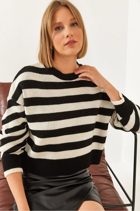 Oversized Randig Kort Tröja - Image 1