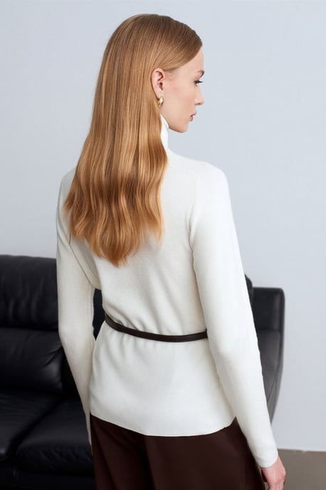 Women's Belted Turtleneck Knit Sweater - Image 2