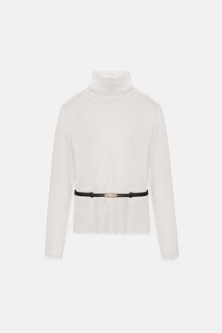 Women's Belted Turtleneck Knit Sweater - Image 5