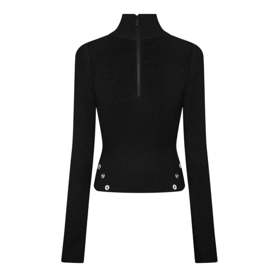 Off White Dames-top met oogjes en hoge kraag (Zwart) - Image 2